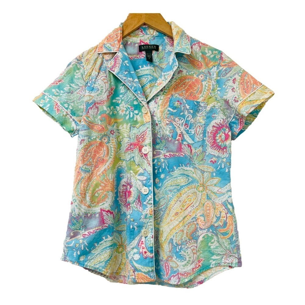 Lauren Ralph Lauren Pink Paisley Pajama‎ Top  Womens Small Blue Pastel Floral
